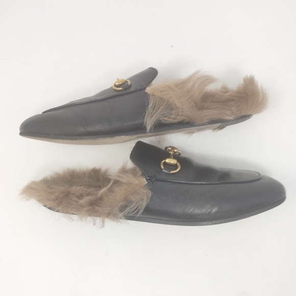 Authentic Gucci Princeton Fur slides - black leather - size 10 41 - Picture 10 of 12